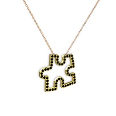 Puzzle Parça Kolye - Siyah zirkon 925 ayar altın kaplama gümüş kolye (40 cm rose altın rolo zincir) #unl41y