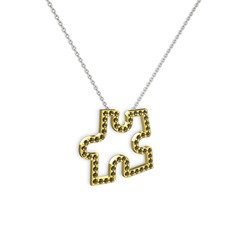 Puzzle Parça Kolye - Dumanlı kuvars 8 ayar altın kolye (40 cm beyaz altın rolo zincir) #uvllxk