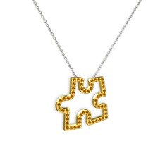 Puzzle Parça Kolye - Sitrin 14 ayar altın kolye (40 cm beyaz altın rolo zincir) #v38vyw