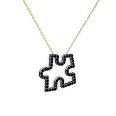 Puzzle Parça Kolye - Siyah zirkon 925 ayar siyah rodyum kaplama gümüş kolye (40 cm altın rolo zincir) #wuvwj2