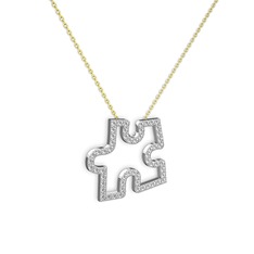 Puzzle Parça Kolye - Beyaz zirkon 14 ayar beyaz altın kolye (40 cm gümüş rolo zincir) #y6yd2a