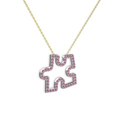 Puzzle Parça Kolye - Pembe kuvars 8 ayar beyaz altın kolye (40 cm altın rolo zincir) #yeiu1v