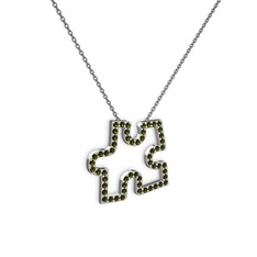 Peridot 14 ayar beyaz altın kolye (40 cm gümüş rolo zincir)