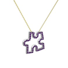 Puzzle Parça Kolye - Ametist 18 ayar beyaz altın kolye (40 cm altın rolo zincir) #yookmc