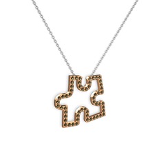 Puzzle Parça Kolye - Dumanlı kuvars 18 ayar rose altın kolye (40 cm beyaz altın rolo zincir) #z0mii9