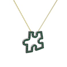 Puzzle Parça Kolye - Yeşil kuvars 925 ayar siyah rodyum kaplama gümüş kolye (40 cm altın rolo zincir) #zgg9g5