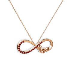 İsimli Sonsuzluk kolye - Garnet 925 ayar rose altın kaplama gümüş kolye (40 cm rose altın rolo zincir) #10596lp