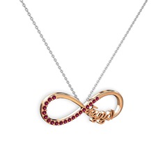 İsimli Sonsuzluk kolye - Rodolit garnet 14 ayar rose altın kolye (40 cm beyaz altın rolo zincir) #11861pq