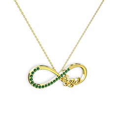 İsimli Sonsuzluk kolye - Yeşil kuvars 8 ayar altın kolye (40 cm altın rolo zincir) #12d7sqt