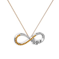 İsimli Sonsuzluk kolye - Sitrin 18 ayar beyaz altın kolye (40 cm rose altın rolo zincir) #12i85aa