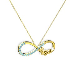 İsimli Sonsuzluk kolye - Akuamarin 8 ayar altın kolye (40 cm altın rolo zincir) #13xxtob