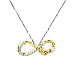 İsimli Sonsuzluk kolye - Pırlanta 14 ayar altın kolye (0.3 karat, 40 cm gümüş rolo zincir) #15paycy