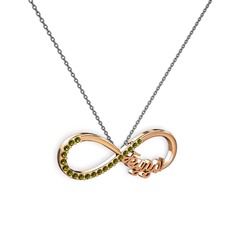 İsimli Sonsuzluk kolye - Peridot 14 ayar rose altın kolye (40 cm gümüş rolo zincir) #16qgjtd