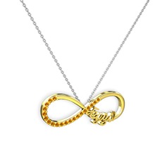 İsimli Sonsuzluk kolye - Sitrin 14 ayar altın kolye (40 cm beyaz altın rolo zincir) #16z5xq0
