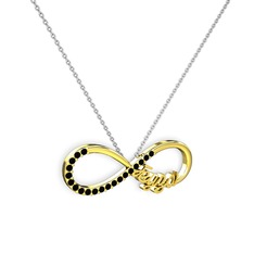 İsimli Sonsuzluk kolye - Siyah zirkon 14 ayar altın kolye (40 cm beyaz altın rolo zincir) #17pnsz
