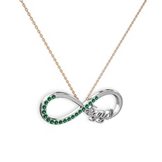 İsimli Sonsuzluk kolye - Yeşil kuvars 18 ayar beyaz altın kolye (40 cm rose altın rolo zincir) #1aq2pv5