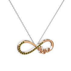 İsimli Sonsuzluk kolye - Peridot 925 ayar rose altın kaplama gümüş kolye (40 cm beyaz altın rolo zincir) #1b66di9