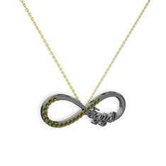 İsimli Sonsuzluk kolye - Peridot 925 ayar siyah rodyum kaplama gümüş kolye (40 cm altın rolo zincir) #1bc5g93