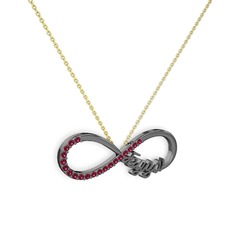 İsimli Sonsuzluk kolye - Rodolit garnet 925 ayar siyah rodyum kaplama gümüş kolye (40 cm altın rolo zincir) #1dataad