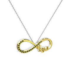 İsimli Sonsuzluk kolye - Peridot 8 ayar altın kolye (40 cm beyaz altın rolo zincir) #1dscpzx