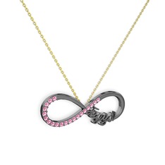 İsimli Sonsuzluk kolye - Pembe kuvars 925 ayar siyah rodyum kaplama gümüş kolye (40 cm altın rolo zincir) #1fjawhf
