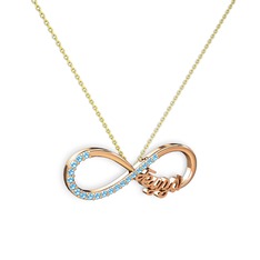 İsimli Sonsuzluk kolye - Akuamarin 18 ayar rose altın kolye (40 cm gümüş rolo zincir) #1gnxh2i