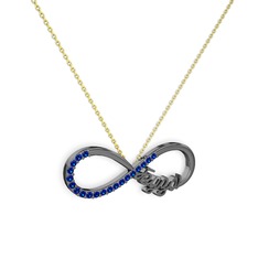 İsimli Sonsuzluk kolye - Lab safir 925 ayar siyah rodyum kaplama gümüş kolye (40 cm altın rolo zincir) #1he2etm