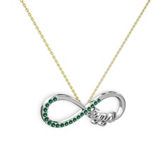 İsimli Sonsuzluk kolye - Yeşil kuvars 14 ayar beyaz altın kolye (40 cm altın rolo zincir) #1hx6xus