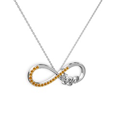 İsimli Sonsuzluk kolye - Sitrin 8 ayar beyaz altın kolye (40 cm beyaz altın rolo zincir) #1ko6bfp