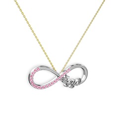 İsimli Sonsuzluk kolye - Pembe kuvars 8 ayar beyaz altın kolye (40 cm altın rolo zincir) #1l86bk3