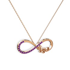 İsimli Sonsuzluk kolye - Ametist 18 ayar rose altın kolye (40 cm rose altın rolo zincir) #1lhhfeh