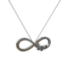 İsimli Sonsuzluk kolye - Dumanlı kuvars 925 ayar siyah rodyum kaplama gümüş kolye (40 cm beyaz altın rolo zincir) #1msa6xc