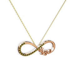 İsimli Sonsuzluk kolye - Peridot 8 ayar rose altın kolye (40 cm altın rolo zincir) #1ny5hpy