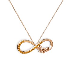 İsimli Sonsuzluk kolye - Sitrin 925 ayar rose altın kaplama gümüş kolye (40 cm rose altın rolo zincir) #1o83ge8