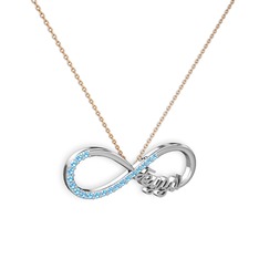 İsimli Sonsuzluk kolye - Akuamarin 14 ayar beyaz altın kolye (40 cm rose altın rolo zincir) #1obeujt
