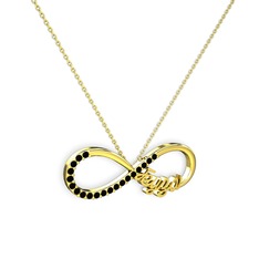 İsimli Sonsuzluk kolye - Siyah zirkon 8 ayar altın kolye (40 cm altın rolo zincir) #1olneqn