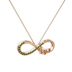 İsimli Sonsuzluk kolye - Peridot 8 ayar rose altın kolye (40 cm rose altın rolo zincir) #1rg78g