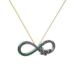 İsimli Sonsuzluk kolye - Yeşil kuvars 925 ayar siyah rodyum kaplama gümüş kolye (40 cm gümüş rolo zincir) #1rp3dpj