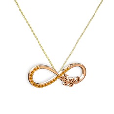 İsimli Sonsuzluk kolye - Sitrin 14 ayar rose altın kolye (40 cm altın rolo zincir) #1t9gf5w