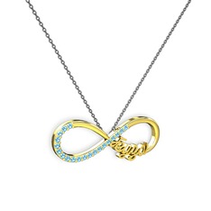İsimli Sonsuzluk kolye - Akuamarin 8 ayar altın kolye (40 cm gümüş rolo zincir) #1tnr0b9