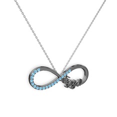 Akuamarin 925 ayar siyah rodyum kaplama gümüş kolye (40 cm beyaz altın rolo zincir)