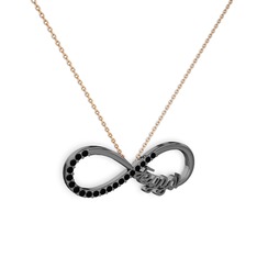 İsimli Sonsuzluk kolye - Siyah zirkon 925 ayar siyah rodyum kaplama gümüş kolye (40 cm rose altın rolo zincir) #1war4n4