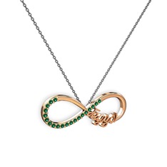 İsimli Sonsuzluk kolye - Yeşil kuvars 8 ayar rose altın kolye (40 cm gümüş rolo zincir) #1wqssz7