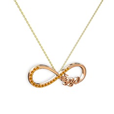 İsimli Sonsuzluk kolye - Sitrin 18 ayar rose altın kolye (40 cm altın rolo zincir) #1wt9l08