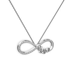 İsimli Sonsuzluk kolye - Swarovski 14 ayar beyaz altın kolye (40 cm gümüş rolo zincir) #2mw84
