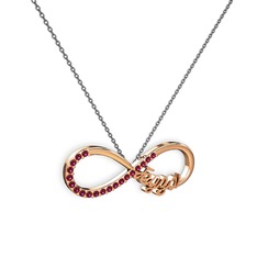 İsimli Sonsuzluk kolye - Rodolit garnet 18 ayar rose altın kolye (40 cm gümüş rolo zincir) #2mwitl