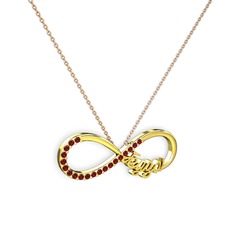 İsimli Sonsuzluk kolye - Garnet 18 ayar altın kolye (40 cm rose altın rolo zincir) #2x6ivb