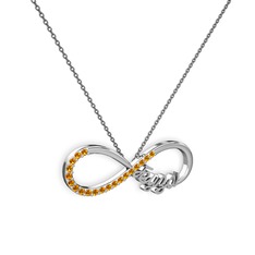 İsimli Sonsuzluk kolye - Sitrin 14 ayar beyaz altın kolye (40 cm gümüş rolo zincir) #5u577v