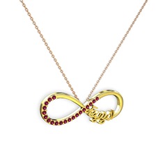 İsimli Sonsuzluk kolye - Rodolit garnet 14 ayar altın kolye (40 cm rose altın rolo zincir) #779kce