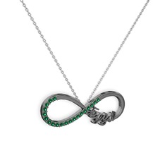 İsimli Sonsuzluk kolye - Yeşil kuvars 925 ayar siyah rodyum kaplama gümüş kolye (40 cm beyaz altın rolo zincir) #7vezco